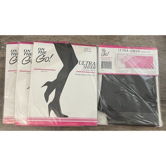 NIP On the Go Pantyhose 4 Pairs Size 3 Off Black Ultra Sheer - Picture 2 of 3